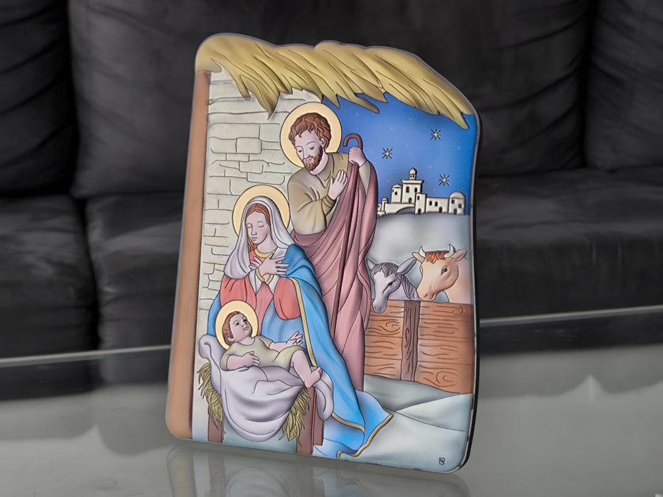 Nativity Icon 5.51" Christmas 950 Silver Italy Handicraft byzantine Holy Family