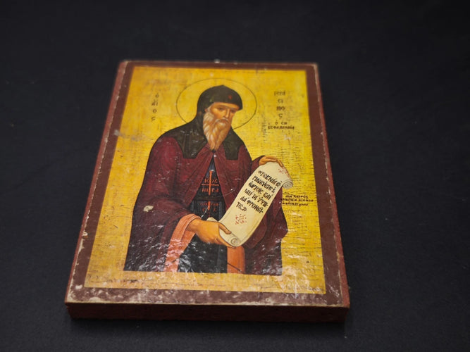 Vintage Greek Orthodox Wooden Icon Saint Gerasimos of Kefalonia Wall Art 10x7cm