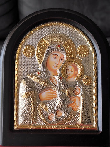 Icon Virgin Mary Bethlehem 7.48 "Jesus Silver 950° Byzantine Wood Handicraft