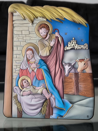 Nativity Icon 5.51" Christmas 950 Silver Italy Handicraft byzantine Holy Family