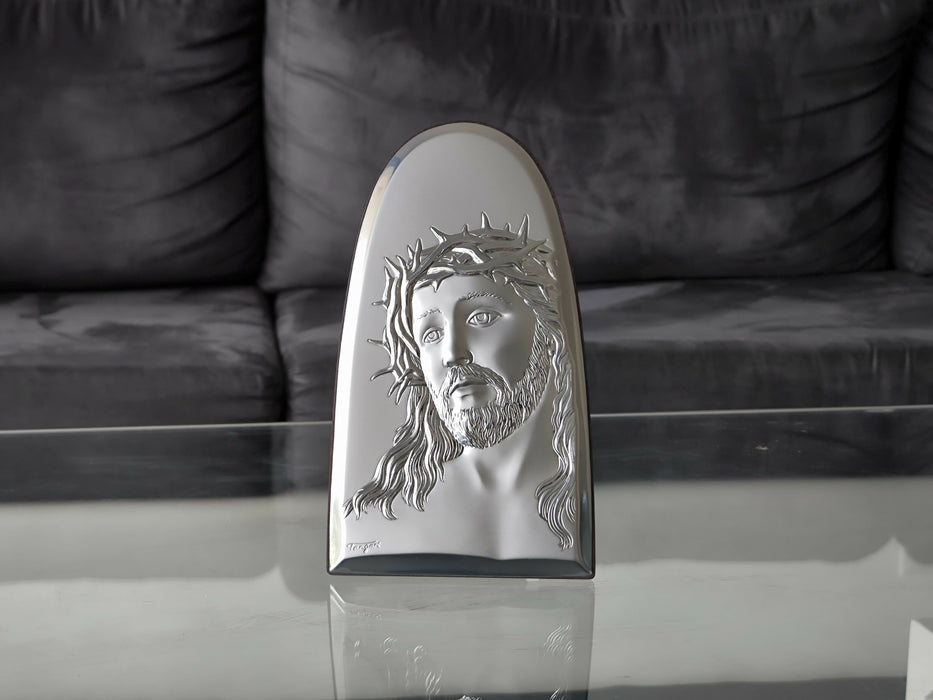 Jesus Christ Icon 7.87" Silver Religious Wood Handicraft Christianity Catholic