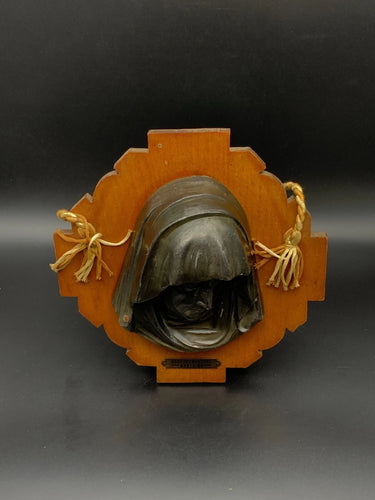 Vintage Scherpenheuvel Montaigu Religious Wall Plaque Bust Wood Metal 8.5"
