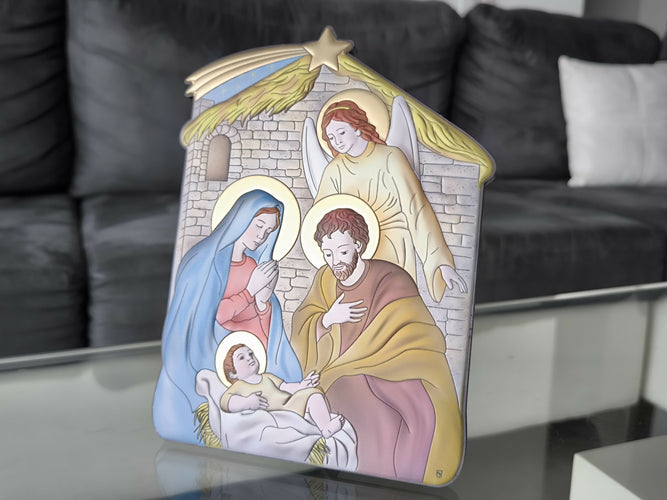 Christmas Nativity Icon 8.26" 950 Silver Italy Handicraft byzantine Holy Family