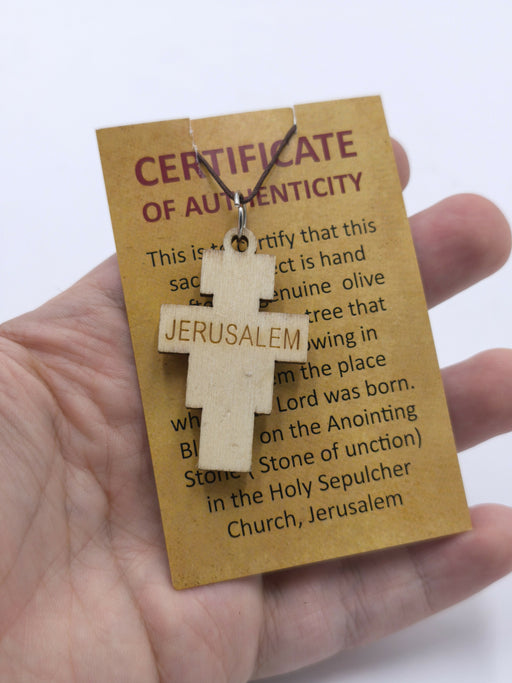 San Damiano Jerusalem Cross Pendant Olive Wood Metal Crucifix Necklace Holy Land