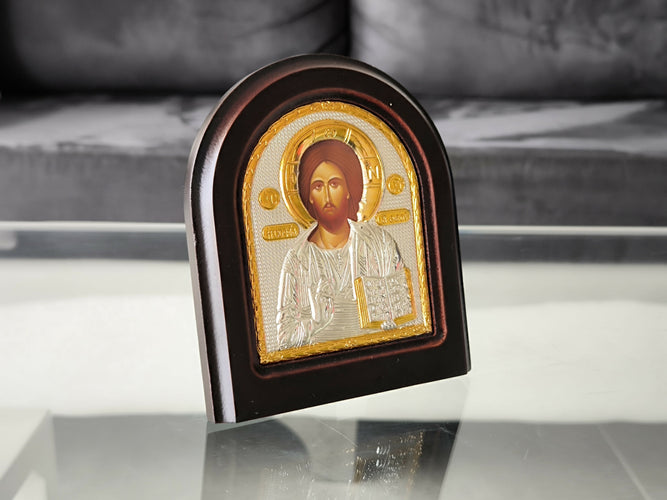 Icon of Christ Jesus 7.48" Silver 950° Religious Wood Handicraft Christianity