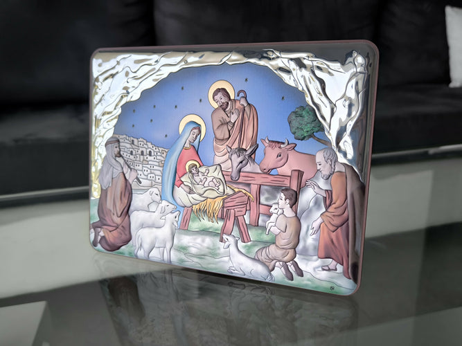 Christmas Nativity Icon 8.26" 950 Silver Italy Handicraft byzantine Christianity