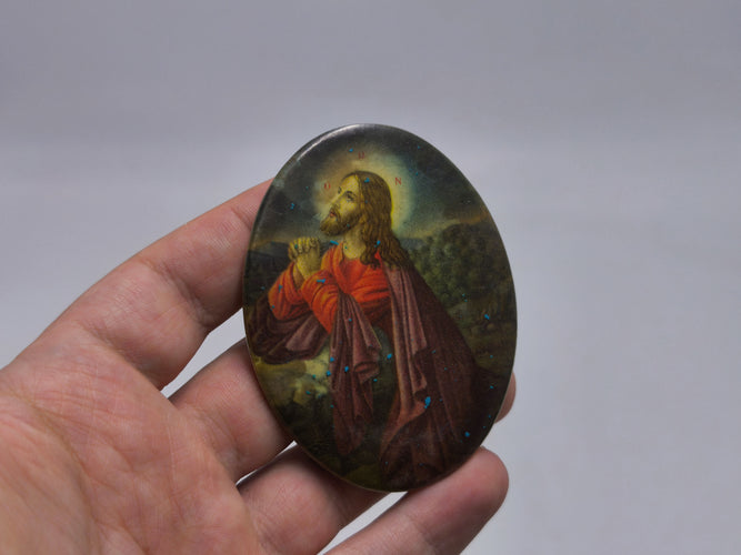 Vintage Jesus Christ Oval Icon Plaque | Praying Jesus Religious Wall Hanging | Christian Devotional Art | Catholic / Orthodox Holy Image
