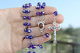 Rosary with box Dark Blue Necklace Jerusalem Catholic Beads Soil Crystals Holy Land
