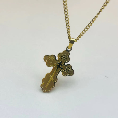 Orthodox Cross Stainless Steel Necklace (Silver & Gold)