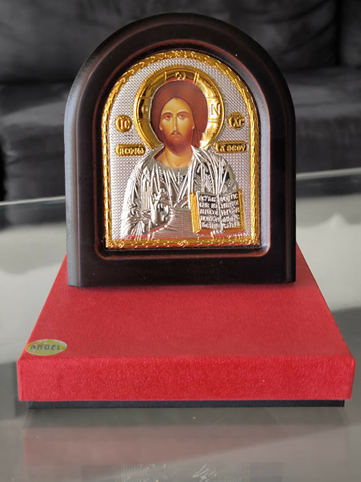 Icon of Christ Jesus 7.48" Silver 950° Religious Wood Handicraft Christianity