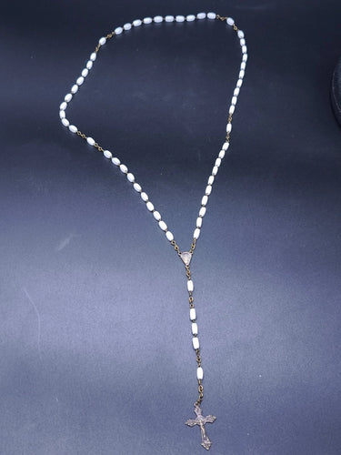 Vintage White Opaline Glass Rosary Beads 20g Religious Prayer Necklace
