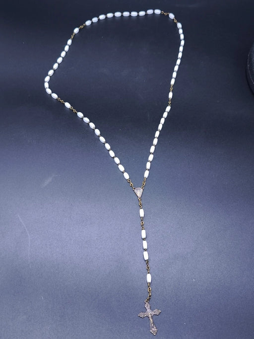 Vintage White Opaline Glass Rosary Beads 20g Religious Prayer Necklace