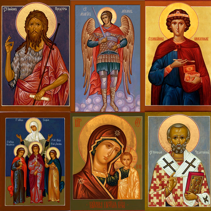 Assorted Icons Mounted on Wood