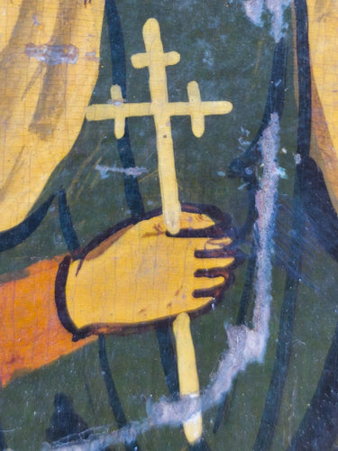 Antique Hand Painted Greek Orthodox Icon Saint Barbara Wood Panel Framed 1924