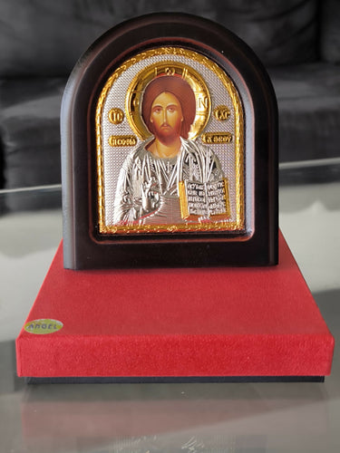 Icon of Christ Jesus 12.40" Silver 950° Religious Wood Handicraft Christianity