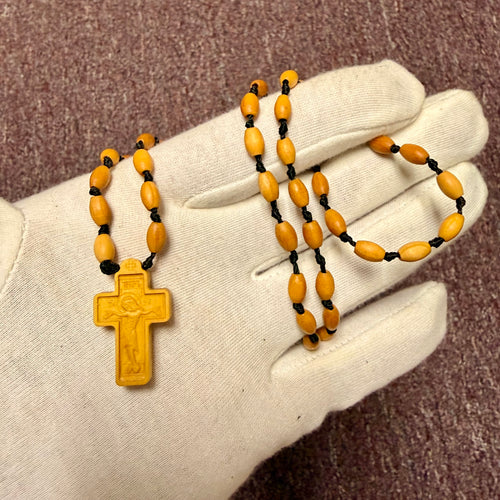 Hand-Carved Wooden Cross with Wooden Bead Cord (Made in Georgia)