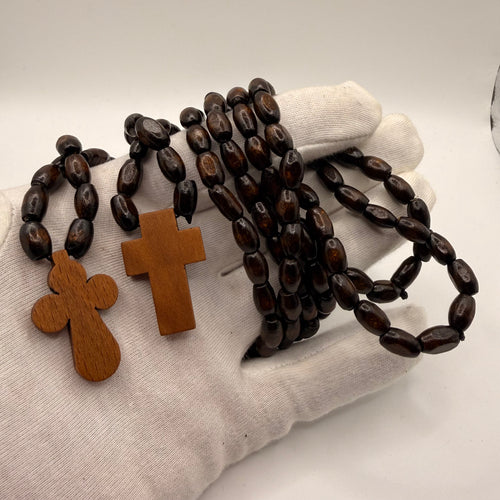 Hand-Carved Wooden Cross with Wooden Bead Cord (Made in Georgia)