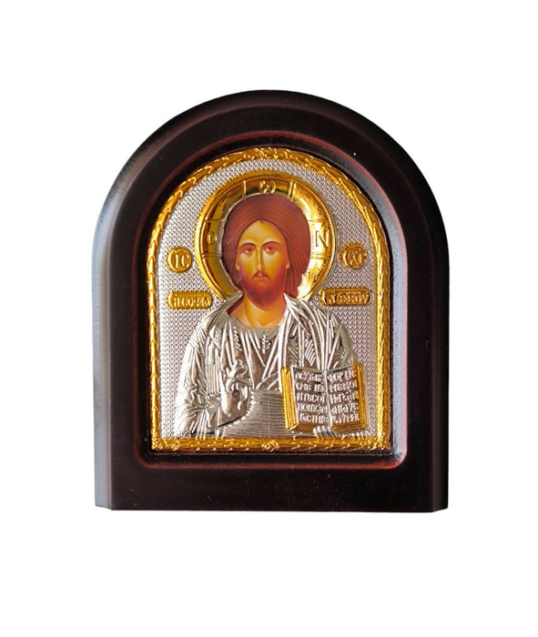 Icon of Christ Jesus 5.51" Silver 950° Religious Wood Handicraft Christianity