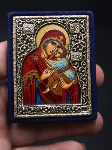Vintage 925 Silver Greek Byzantine Icon Virgin Mary Jesus Certificate 27g 7x6cm