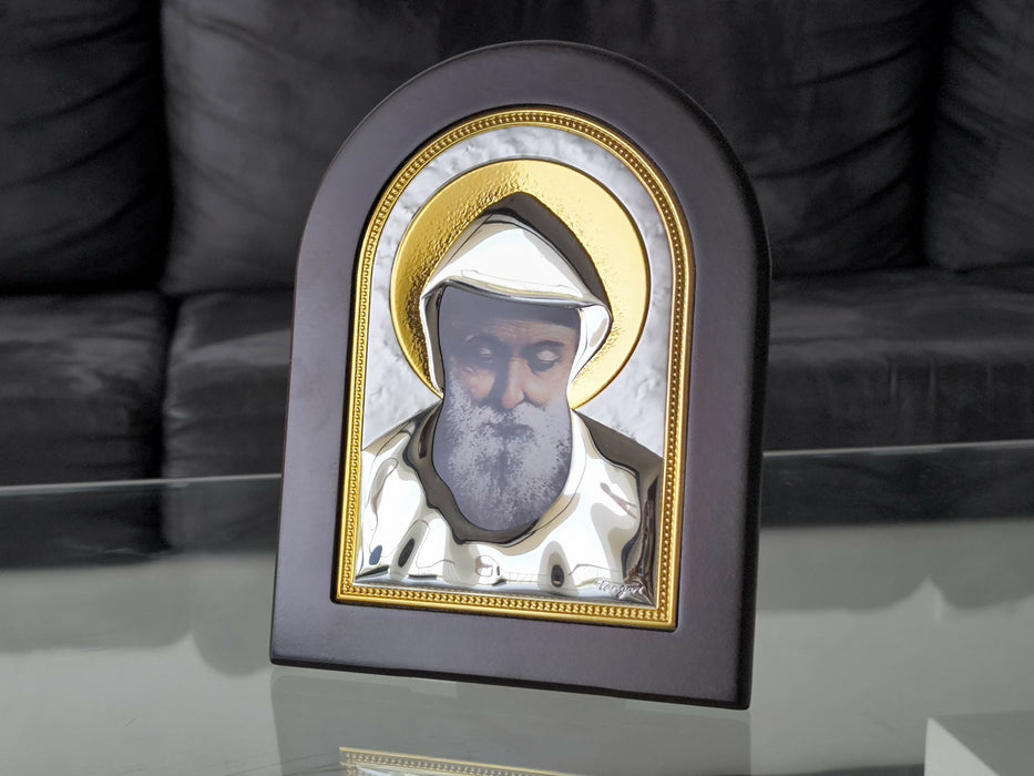 Saint Charbel Icon 8.07" Nikolaos Silver 950 Standing \ Hanging Christian Icons
