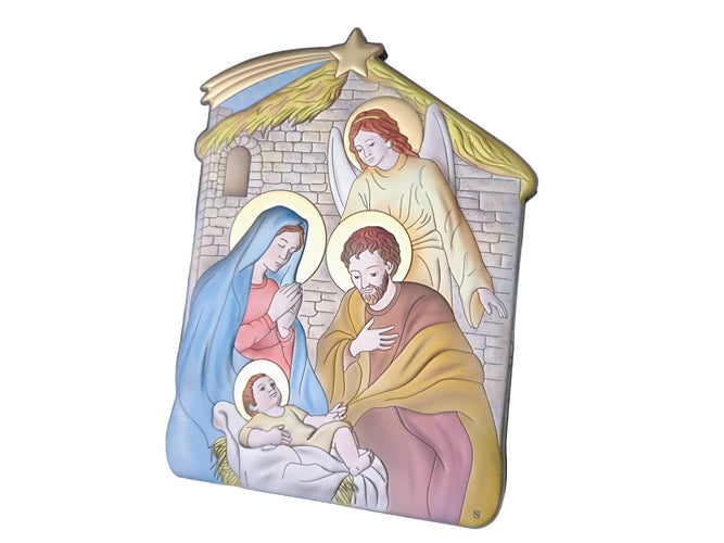 Christmas Nativity Icon 8.26" 950 Silver Italy Handicraft byzantine Holy Family