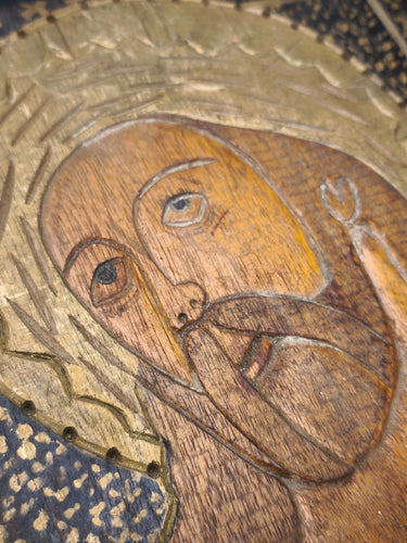 Vintage Hand-Carved Wooden Jesus Christ Icon Wall Plaque Religious Art Gold