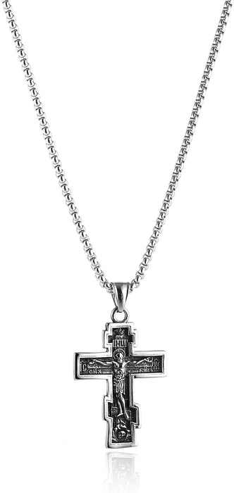 Stainless Steel Orthodox Cross & Necklace (3 Colors)