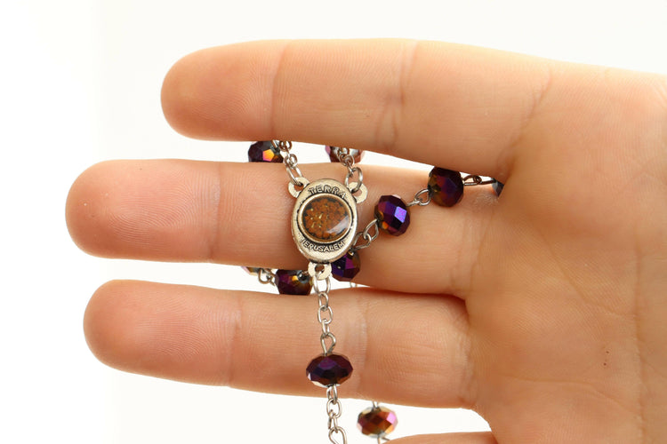 Purple Necklace Jerusalem Catholic Beads Soil Crystals