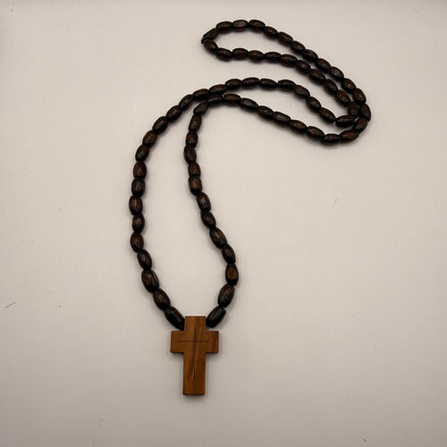 Hand-Carved Wooden Cross with Wooden Bead Cord (Made in Georgia)