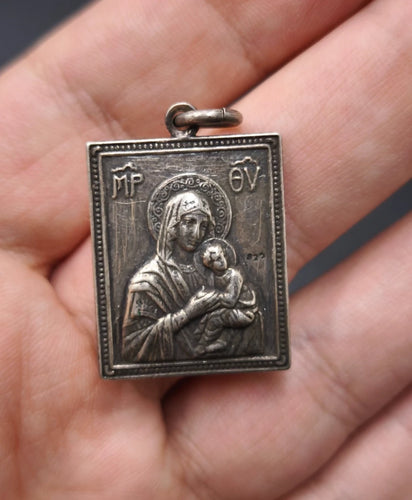 Vintage 925 Sterling Silver Virgin Mary & St Christopher Icon Pendant Plaque 7g