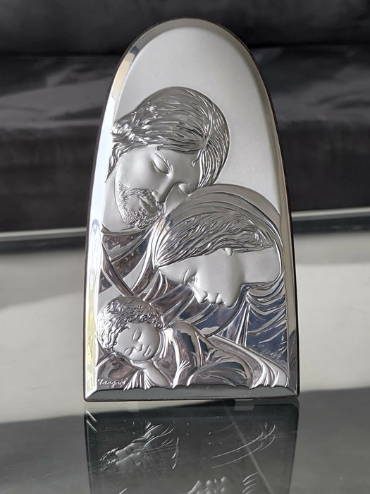 The Holy Family Icon 7.87"Silver Religious Wood Handicraft Christianity Catholic
