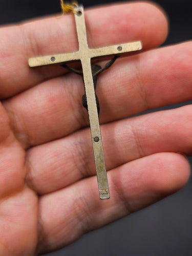 Vintage Italian Wood Rosary Crucifix Mary Sacred Heart Religious Necklace 26in