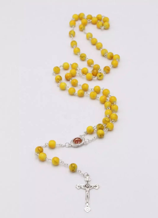 Yellow Rosary beads Necklace Jerusalem box gift souvenir Holy Land Christianity