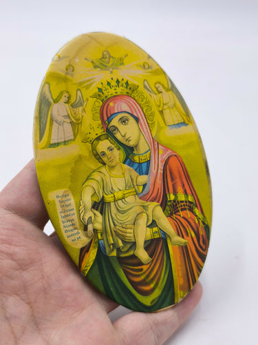 Vintage Virgin Mary and Child Jesus Greek Orthodox Oval Icon Plaque, Religious Wall Hanging Art, Christian Gift