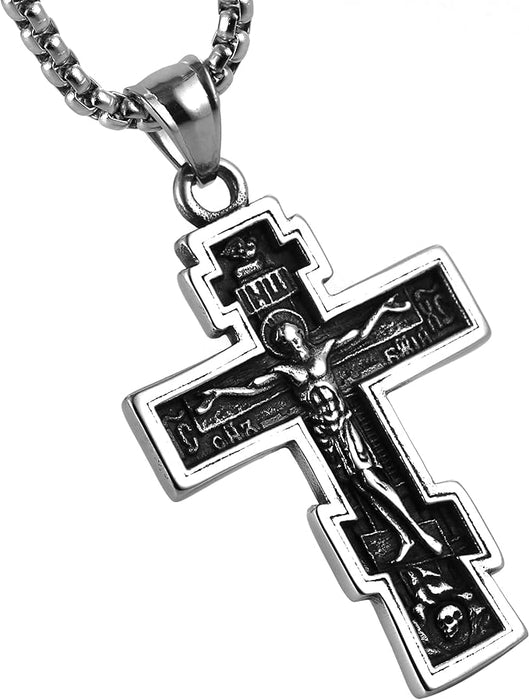Stainless Steel Orthodox Cross & Necklace (3 Colors)
