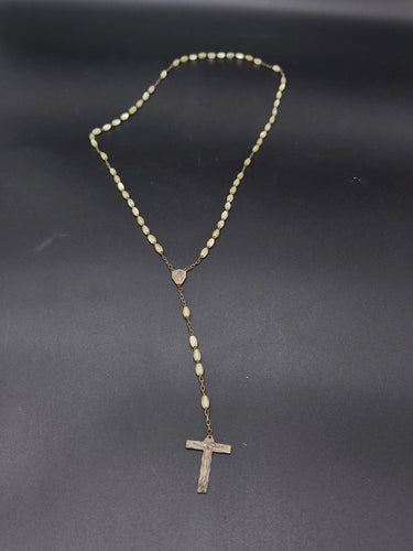 Vintage Mother of Pearl Rosary Necklace 18.5" Brass Crucifix 1.2" x 1" 12g / 0.4