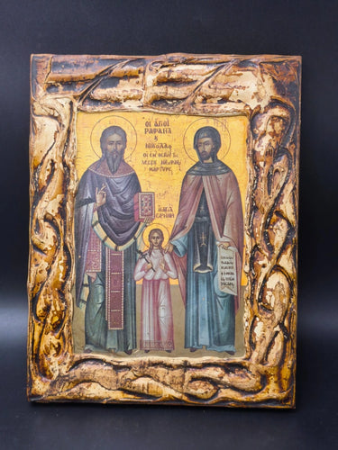 Greek Orthodox Icon Sts Raphael Nicholas Irene Lesbos Byzantine Wall Art 10x8"