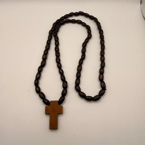 Hand-Carved Wooden Cross with Wooden Bead Cord (Made in Georgia)