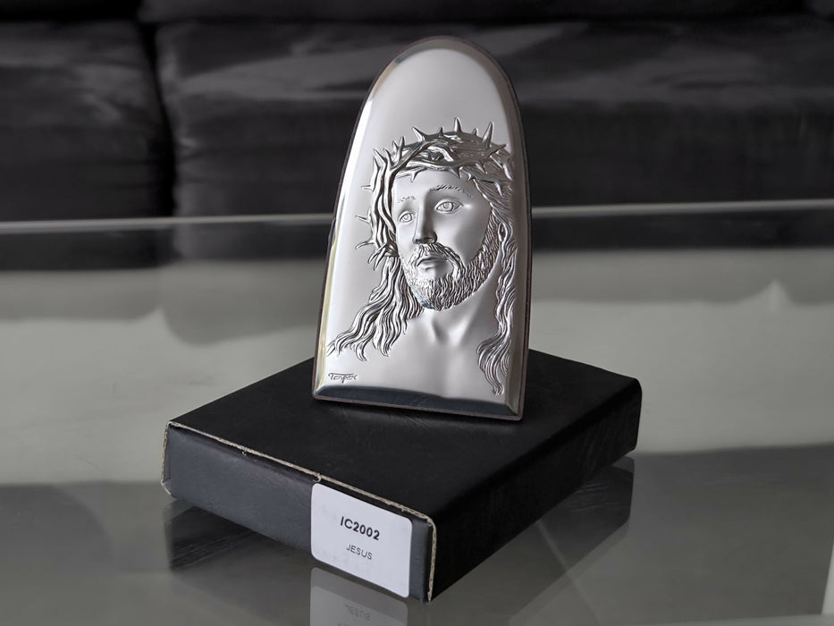 Jesus Christ Icon 4.72" Silver Religious Wood Handicraft Christianity Catholic