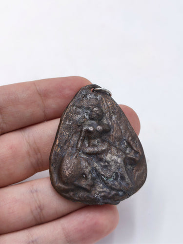 Vintage Bronze Sailing Ship & Nautical Mermaid Pendant Medallion, Rustic Maritime Boat Charm Jewelry, Nautical Amulet Gift