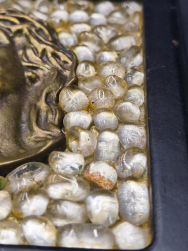 Vintage Jesus Christ Relief Bronze Plaque Natural Quartz Crystal Greek Icon 14cm