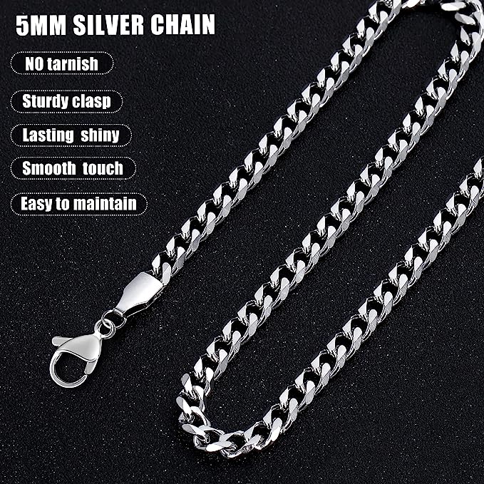 5mm Silver Stainless Steel Link Chain Necklace