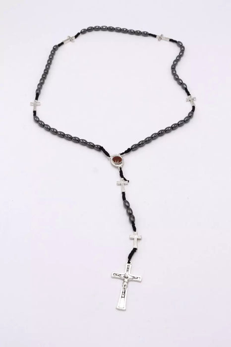 Rosary Black Hematite Bethlehem Hand Made Holy Land Crucifix Necklace Religion