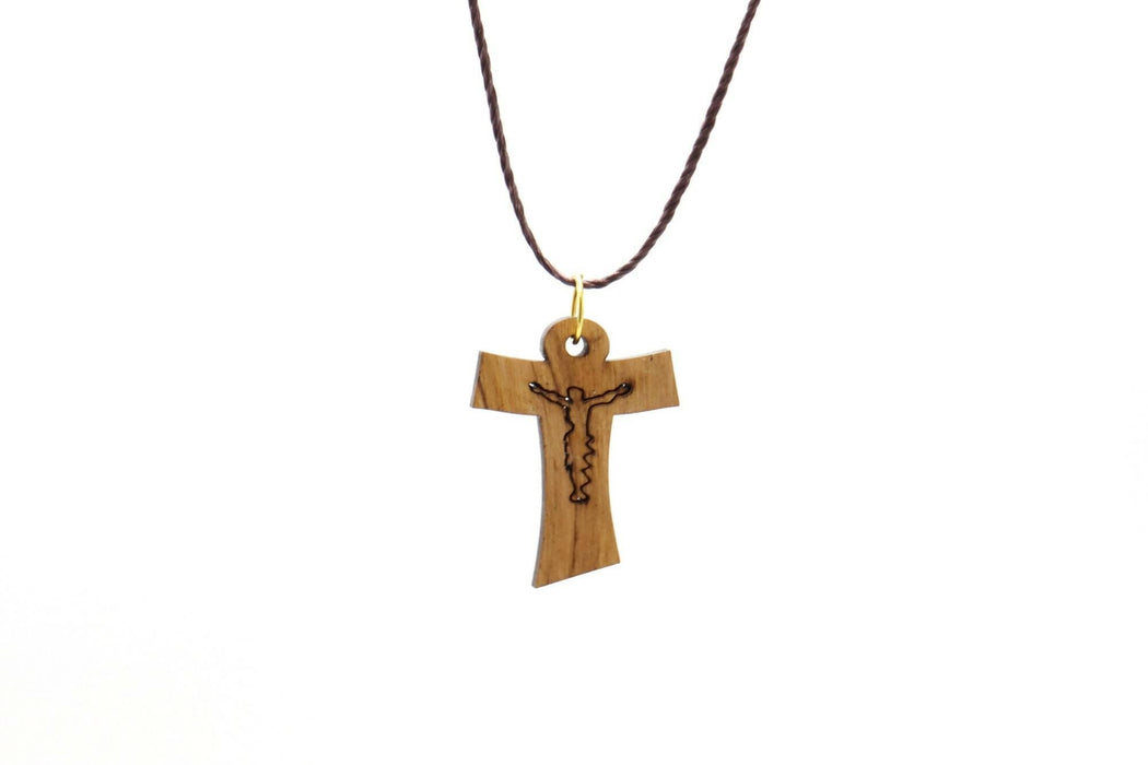 2 pc Necklace Tau Cross Jesus Carved HolyLand Olive Wood Jerusalem Crucifix Souvenir