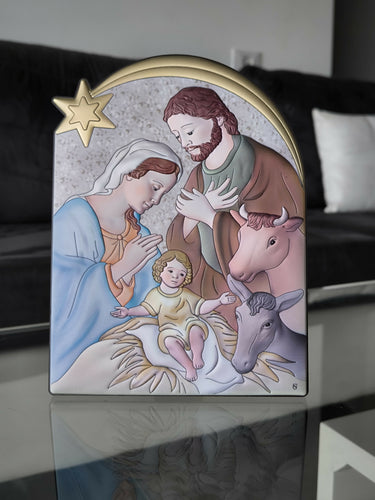 Nativity Icon 8.26" Christmas 950 Silver Italy Handicraft byzantine Holy Family