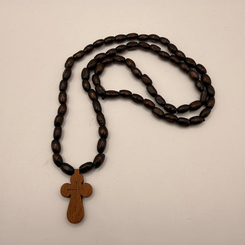 Hand-Carved Wooden Cross with Wooden Bead Cord (Made in Georgia)