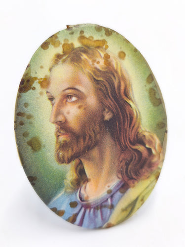 Vintage Jesus Christ Oval Desk Frame Icon | Small Catholic Religious Stand Plaque | Sacred Heart Portrait Keepsake | Christian Home Altar