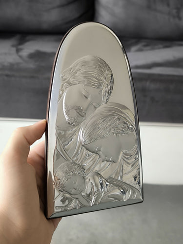 The Holy Family Icon 7.87"Silver Religious Wood Handicraft Christianity Catholic