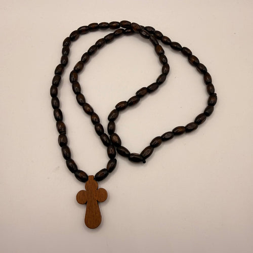 Hand-Carved Wooden Cross with Wooden Bead Cord (Made in Georgia)