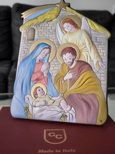 Christmas Nativity Icon 5.51" 950 Silver Italy Handicraft byzantine Holy Family